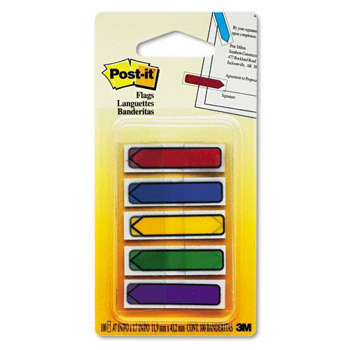Post-it Arrow Flags, 20 Each of Five Colors, 100/Pk