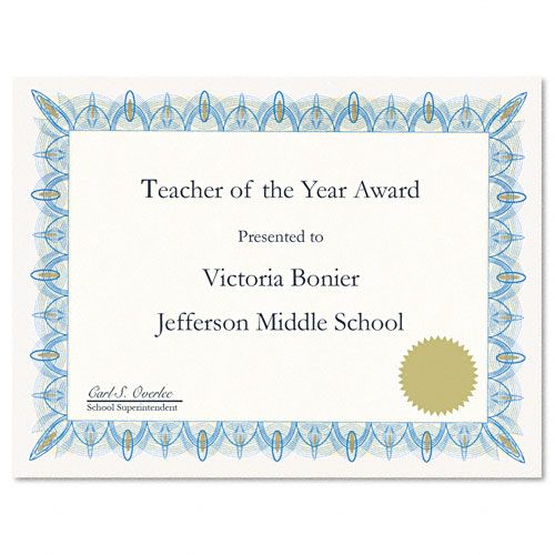 Geographics Award Certificates Gold Seals Blue Border 25Pk
