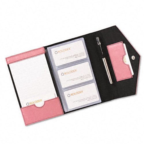 Rolodex Resilient Business Card Book Faux Leather Pink