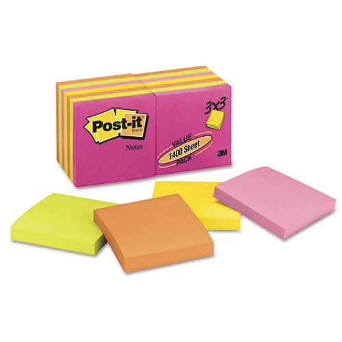 Post it 3 x 3 Five Neon Colors 14 100 Sheet Padspack