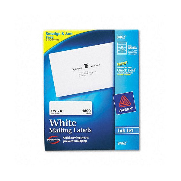 Labels & Tags Avery Ink Jet Mailing Labels, 1-1/3 X 4, White, 1,400/bx AVE8462