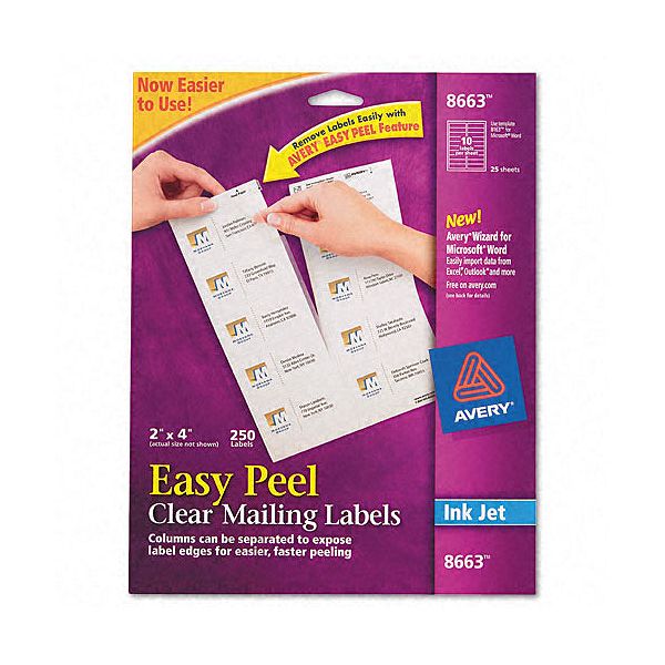 Labels & Tags Avery Ink Jet Address Labels, 2 X 4, Clear, 250/pack AVE8663