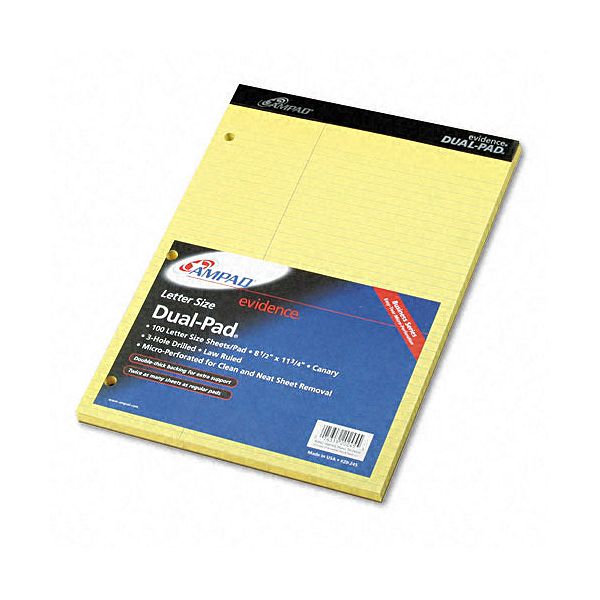 Ampad Evidence Pad, Law Rule, Canary, 100 Sheets AMP20245