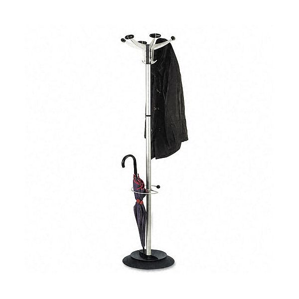 Alba Coat Rack W/umbrella Holder, 6 Knobs/hooks, Silver ABAPMSEV
