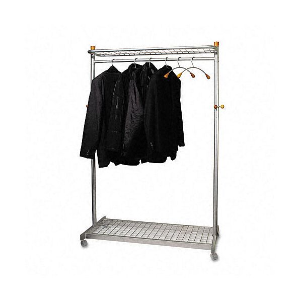 Alba Two-shelf Coat Rack, Six Hangers, Chrome, Mahogany ABAPMLUX6