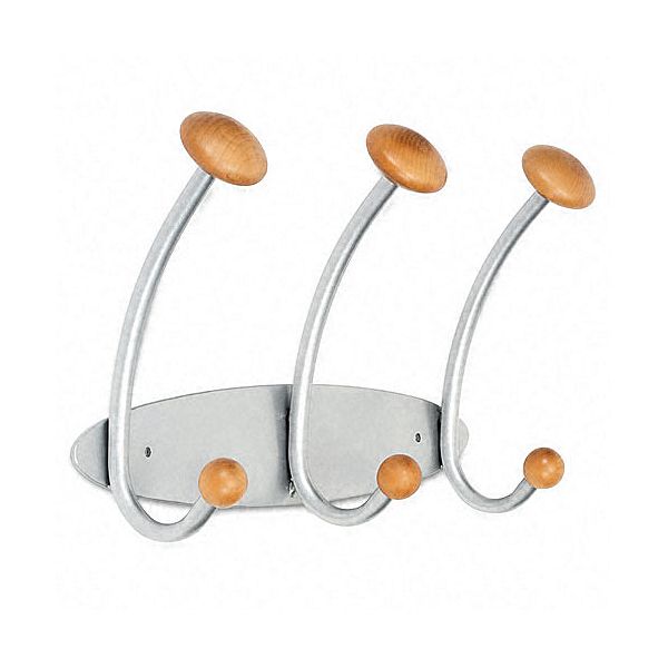 Alba 5-peg Wall Rack, Plastic And Wood Pegs, Silver ABAPM3M