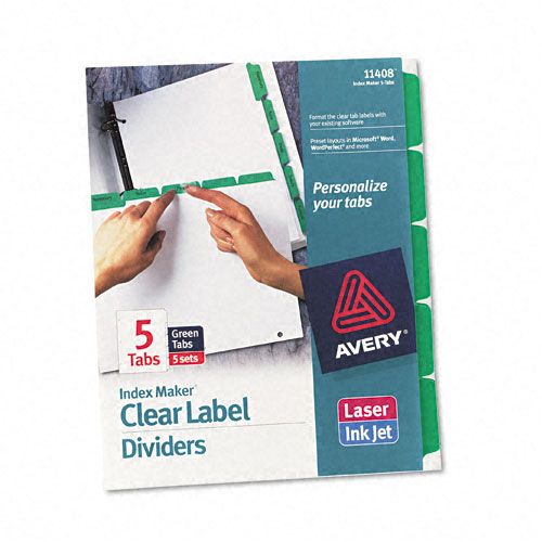Avery Clear Label Index Dividers Green Five Tab