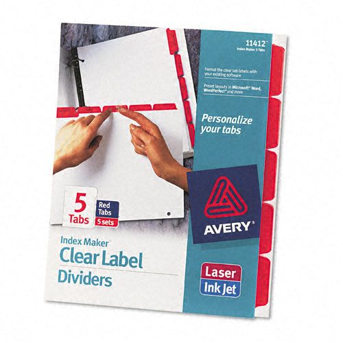 Clear Label Printer on Avery Clear Label Index Dividers  Red  Five Tab