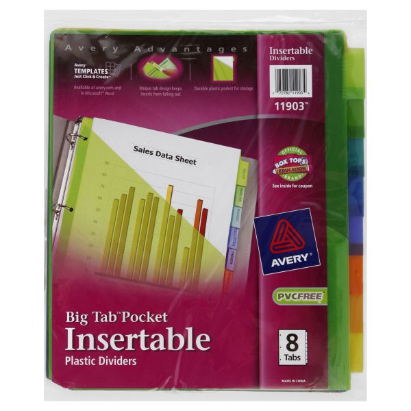 Avery Advantages Plastic Dividers Insertable Big Tab Pocket 8