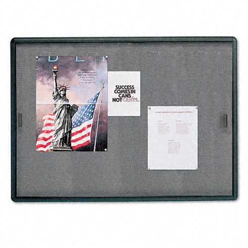 Quartet Bulletin Board wGlass Doors Cork 48 x 36 Gray