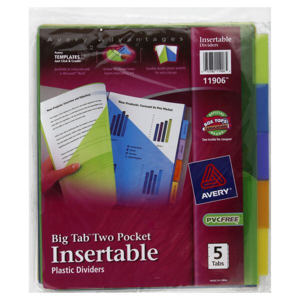 Avery Advantages Plastic Dividers Insertable Big Tab Two Pocket 5