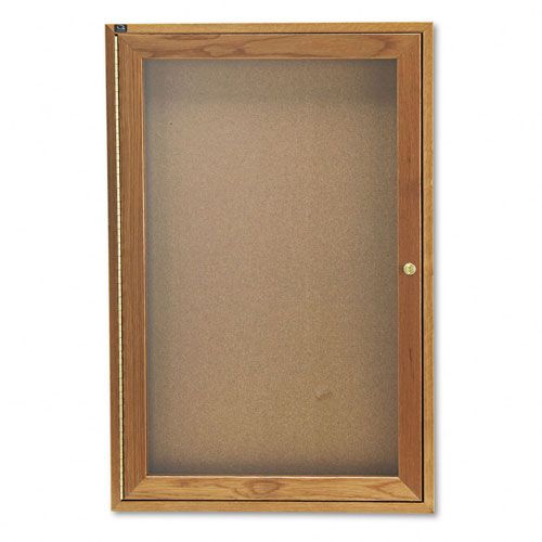 Quartet Oak Framed Cork Bulletin Board wDoors 24 x 36