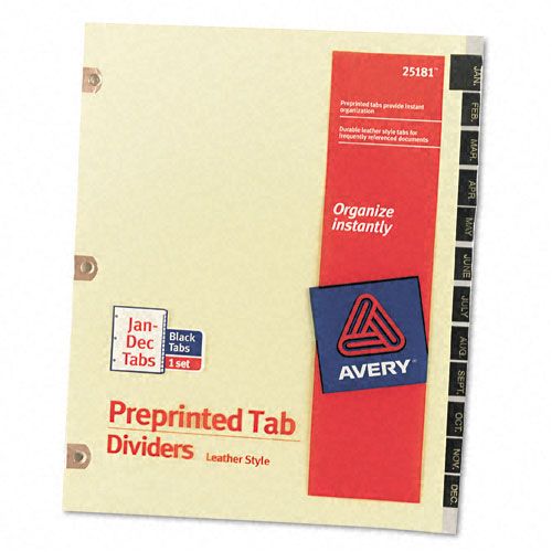 Avery Leather Tab Dividers 12 Tab Jan Dec Black