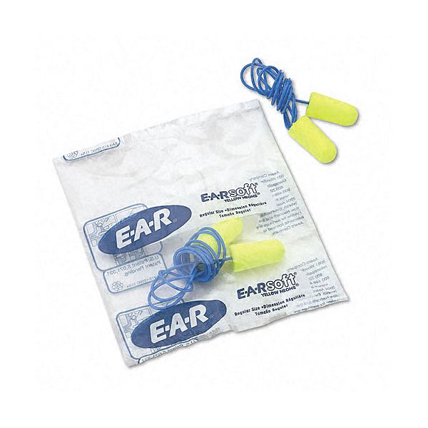 Aearo Peltor Earsoft Foam Ear Plugs, Corded, Regular, Yellow MMM3111250