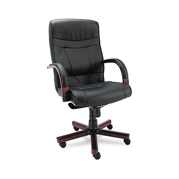 Alera Madaris High Back Swivel Leather Chair, Wood Trim ALEMA41LS10M