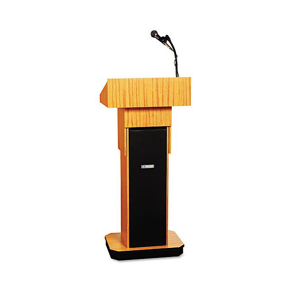 Amplivox Adjustable Wireless Column Lectern, Medium Oak APLSW505AMO