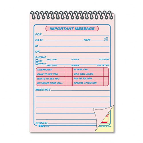 TOPS Carbonless Message Forms 4 14 x 6 50 SetsBook
