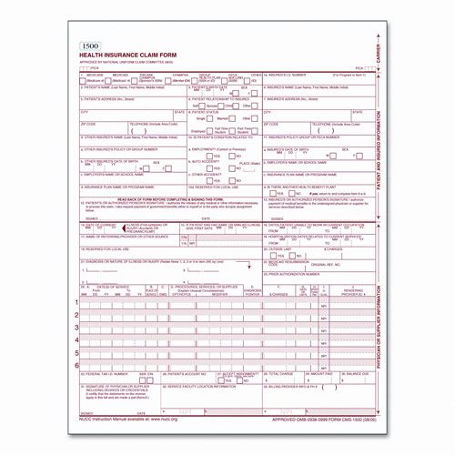 TOPS CMS 1500 Loose Health Insurance Claim Form Letter
