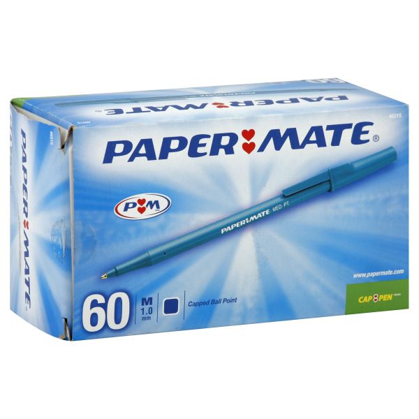 Paper-Mate Pen, Capped Ball Point, Medium (1.0 mm), Blue, 60 pens - NEWELL RUBBERMAID INC.