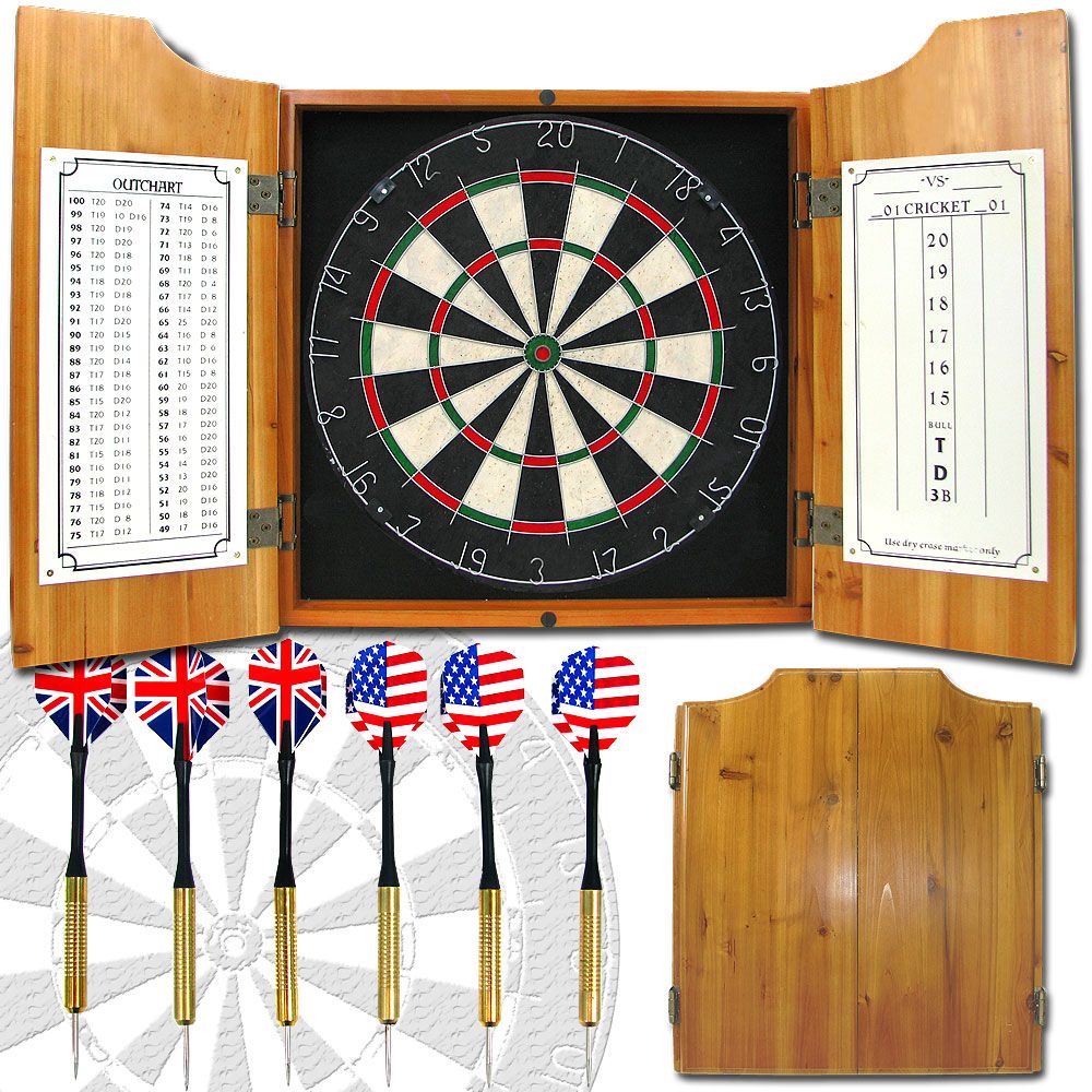 Trademark Games Solid Wood Dart Cabinet with Dartboard and Darts Children's Toys