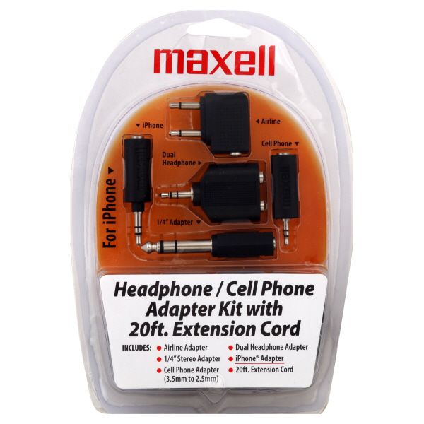 Maxell Headphone/Cell Phone Adapter Kit, with 20 ft Extension Cord, 1 kit
