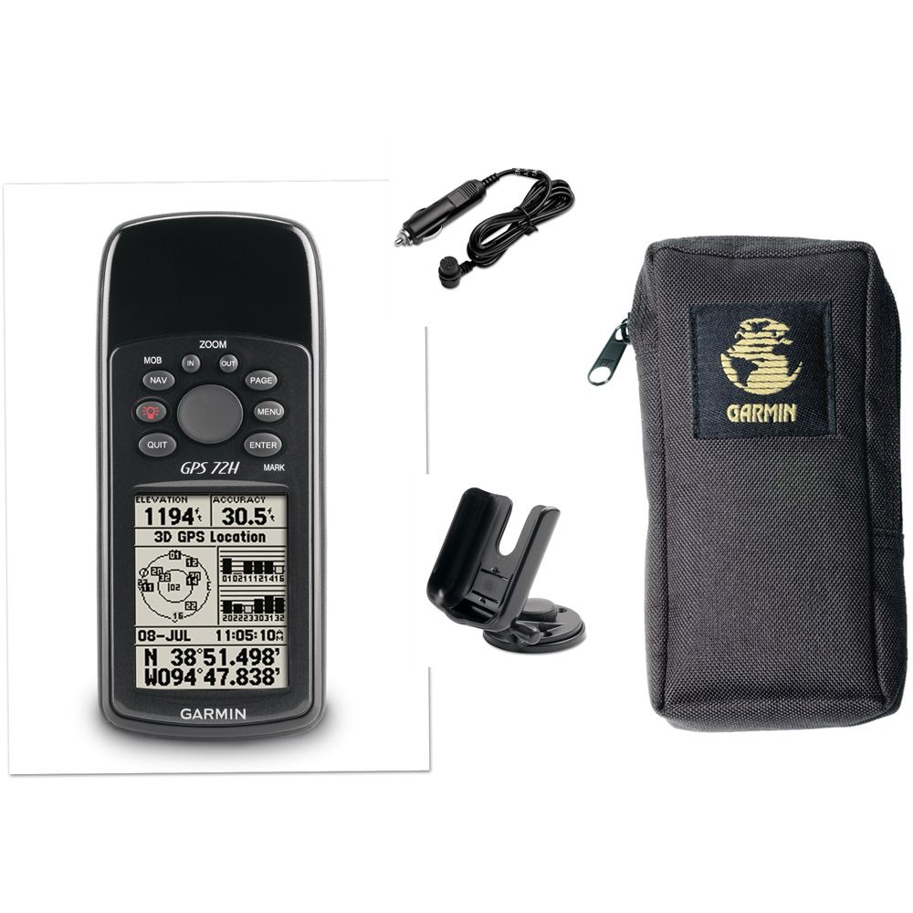 Garmin GPS72H Handheld GPS Navigation System, Mount, Power Cable and Case Set