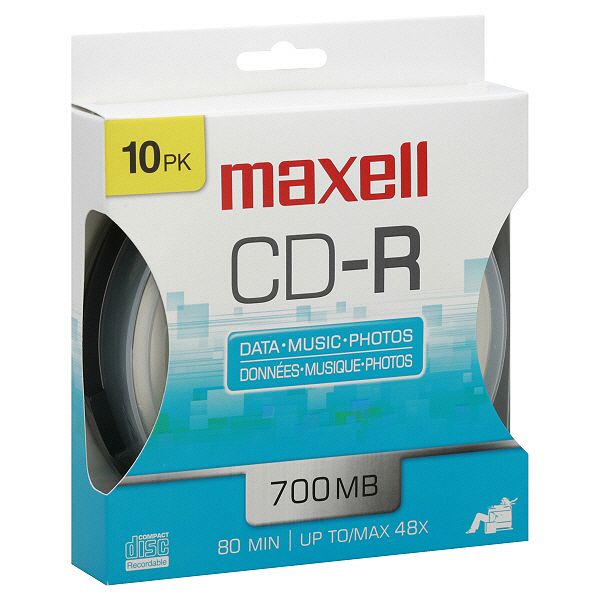Blank CDs Maxell Cd-r, 700 Mb, 80 Min, 10 Pack 648450