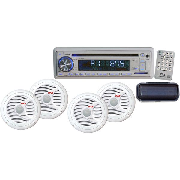Pyle 200-Watt Marine Receiver with Four 6 1/2" 2-Way Speakers and Splash Proof Radio Cover   - PLCD4MRKT