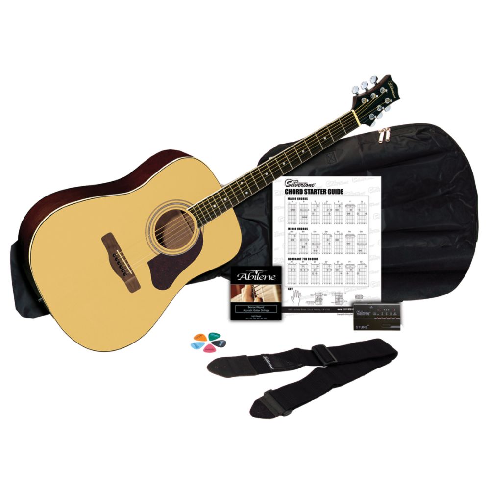 Silvertone SD3000 Acoustic Guitar Pack, Natural