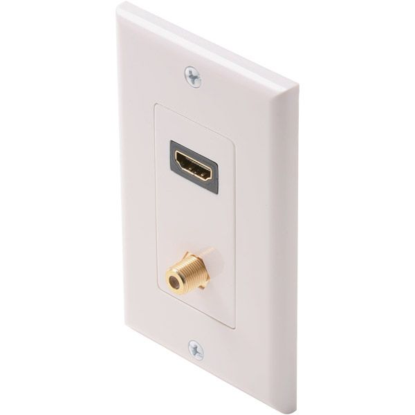 White Decorator Style HDMI Feed-Thru Wall Plate With Coaxial F