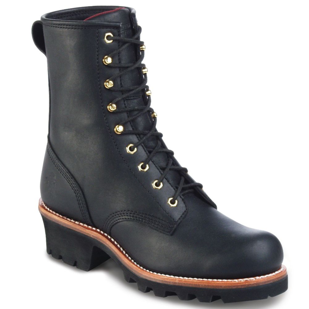 Chippewa Men's Work Boots Logger Leather Steel Toe Black 73047 Wide Avail