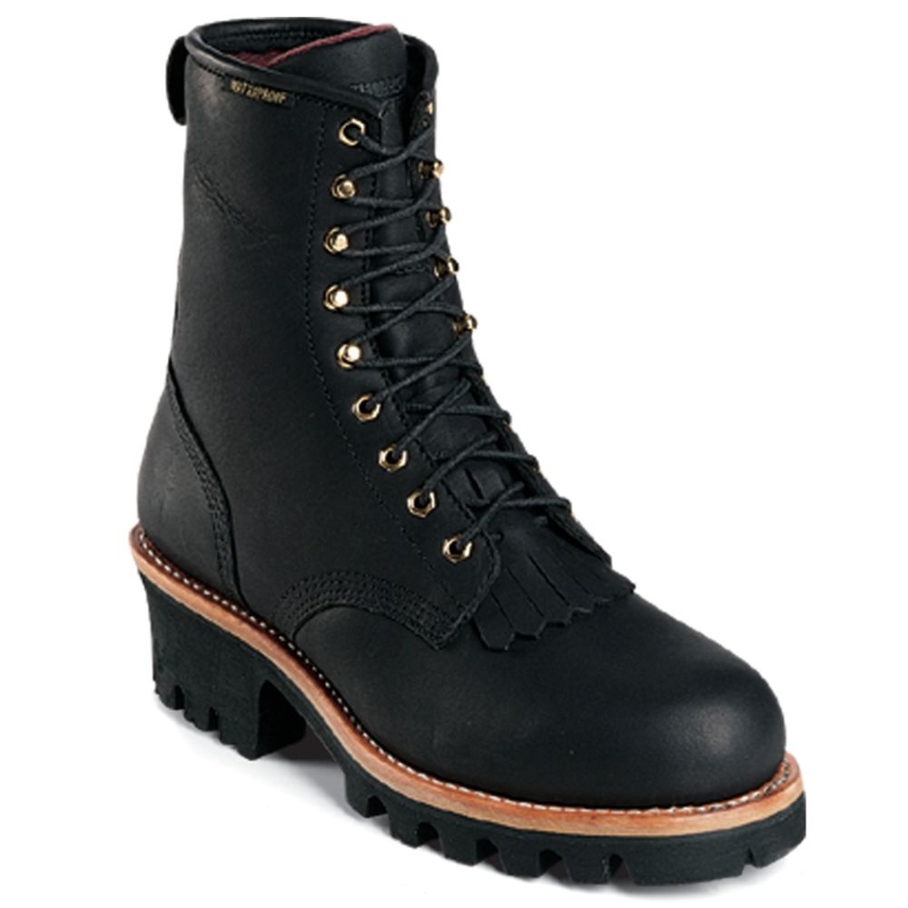Men's Work Boots Waterproof Leather Steel Toe Black 73050 Wide Avail