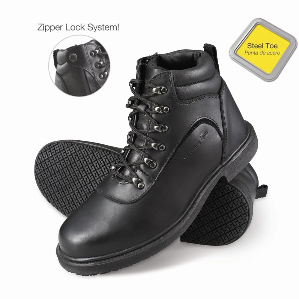 Mens Black Slip Shoes on Grip Men S Slip Resistant Steel Toe Zipper Work Boots  7130 Black