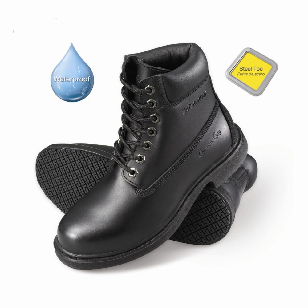 Steel  Shoes   on Grip Men S Slip Resistant Waterproof Steel Toe Work Boots  7161 Black