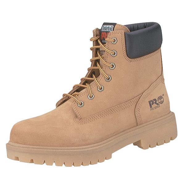 Timberland Pro Men's Work Boot - Wheat Wheat leather upper Rubber sole Soft toe Waterproof Slip resistant outsole Lightweight PVC midsole, contoured shock-diffusion plate Seam-sealed construction Anti-microbial footbed 200g Thermolite insulation