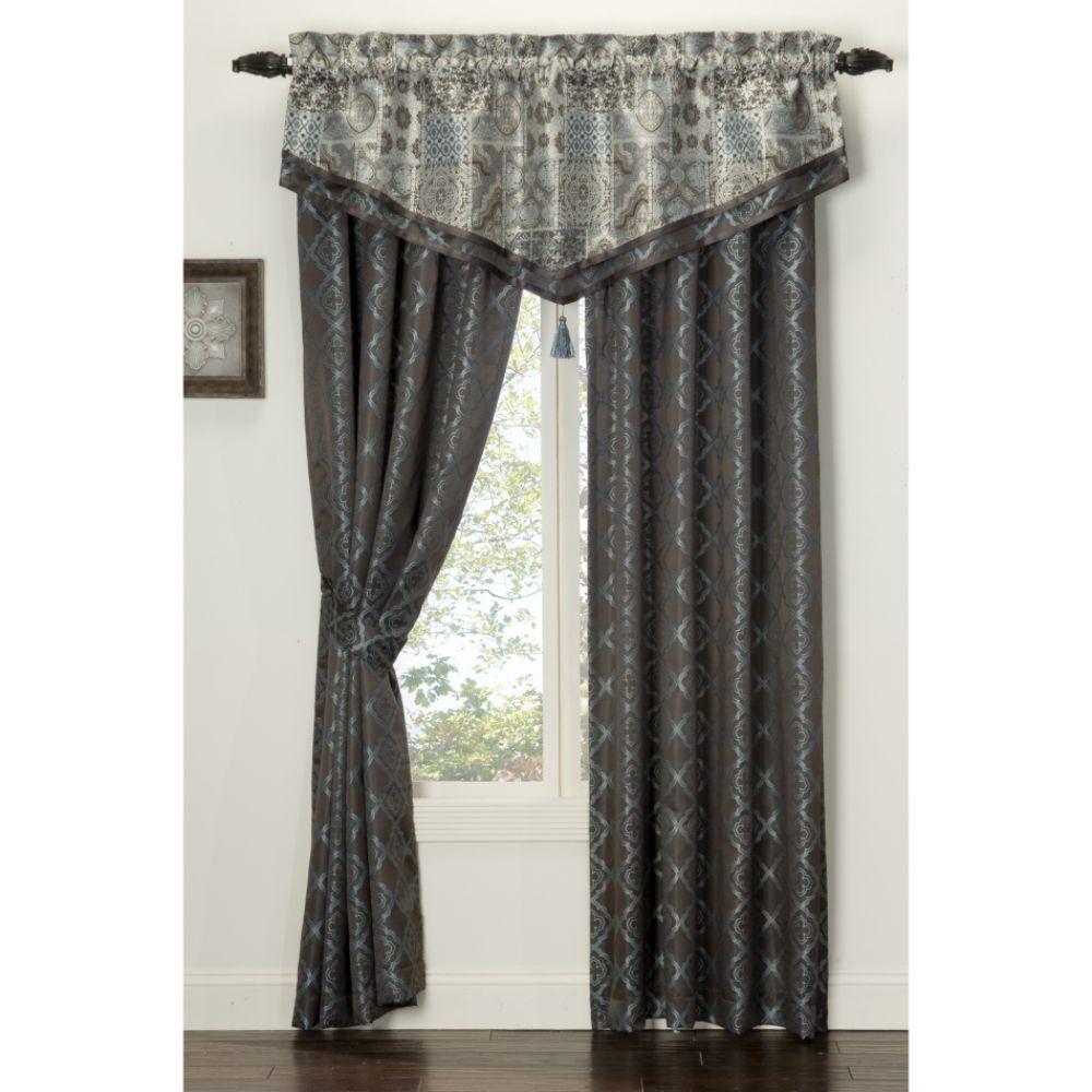 Jaclyn Smith Traditions Jacquard Ogee Chocolate And Slate Blue Window...