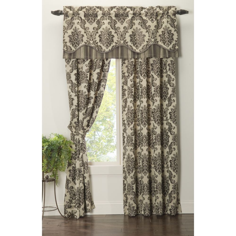 Jaclyn Smith Traditions Jacquard Damask Chocolate And Tan Window Panel's
