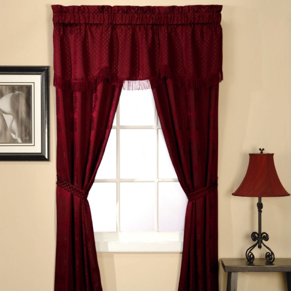 Essential Home Classic Stripe 5 Piece Window Set - Burgundy