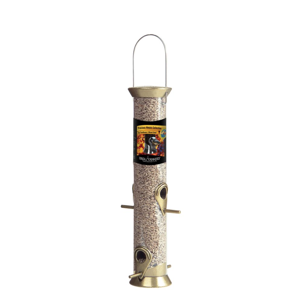 Droll Yankee Heirloom Gold 4 Port Sunflower Tube Bird Feeder