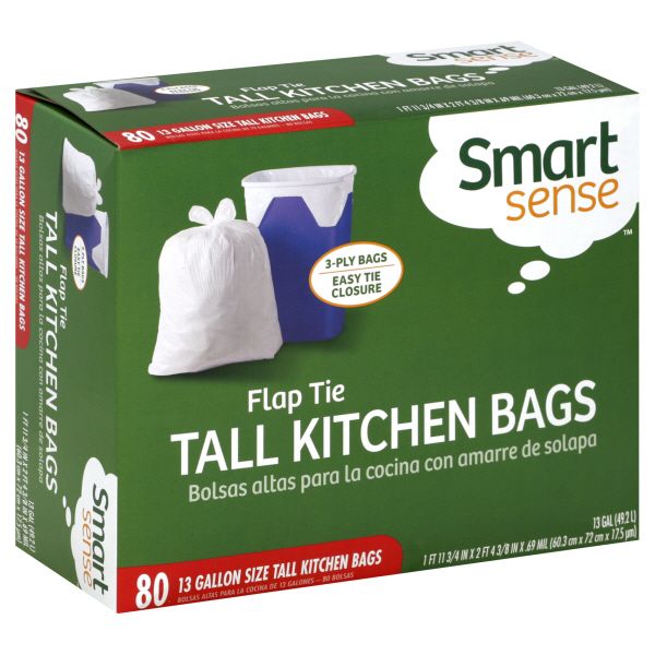 Smart Sense Tall Kitchen Bags, Flap Tie, 3-Ply, 80 bags at Kmart.com