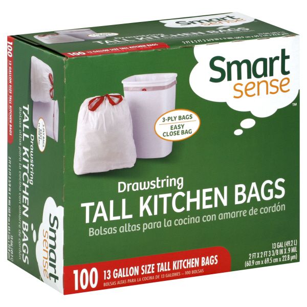Smart Sense Tall Kitchen Bags, Drawstring, 3-Ply, 100 bags at Kmart.com