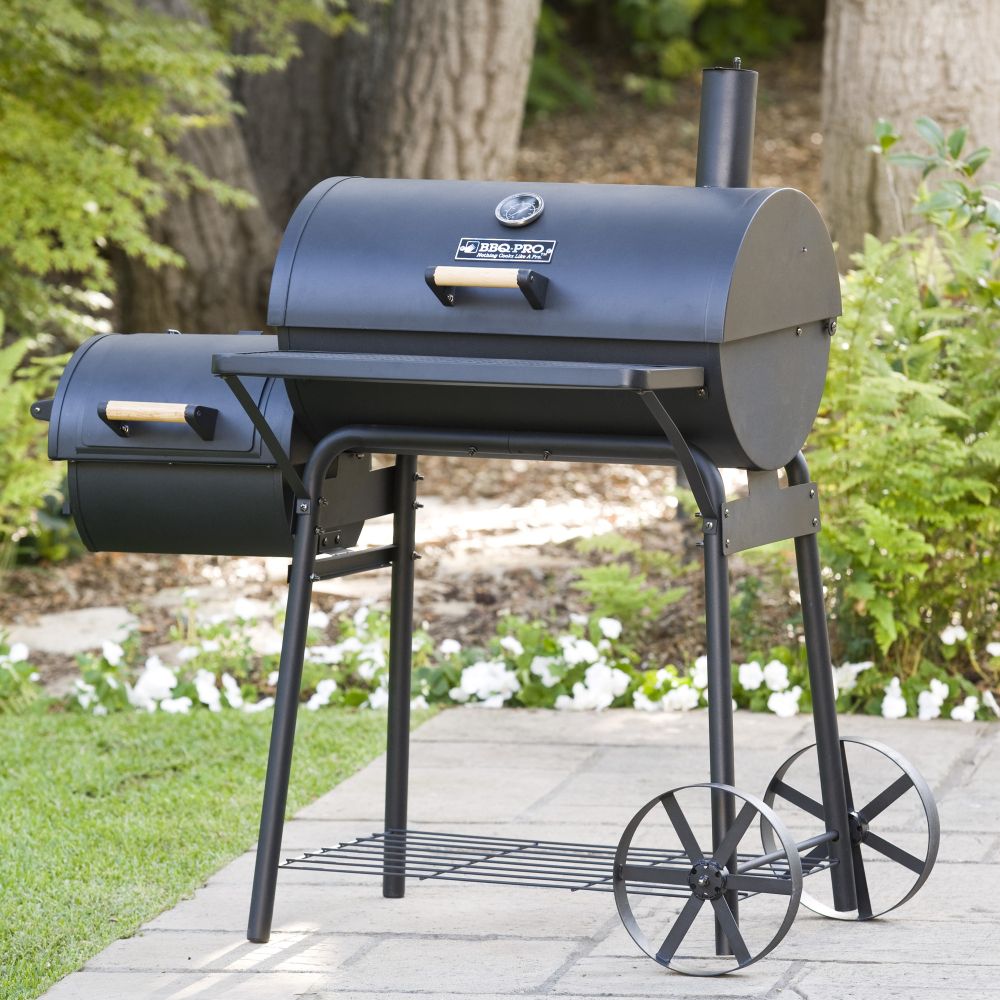 BBQ Pro Barrel Smoker with Offset Firebox - Black
