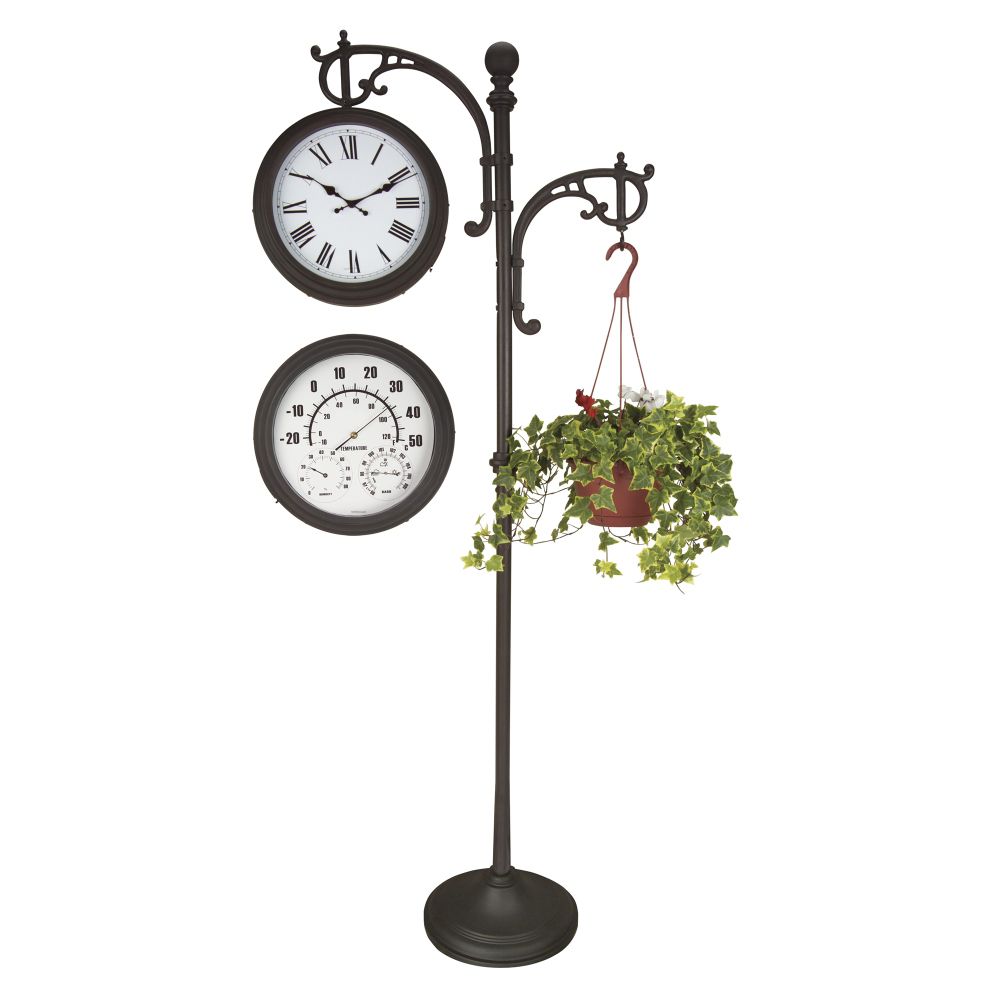 Clock with Plant Hook &amp; Temperature Gauge--Outdoor Living-Outdoor Decor-Lawn Ornaments &amp; Statues