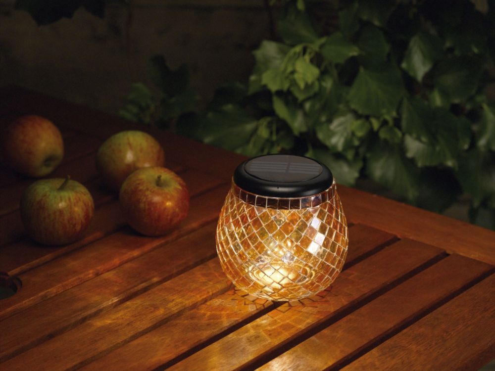 Smart Solar Glass Mosaic Solar LED Light, Pearlesque Amber