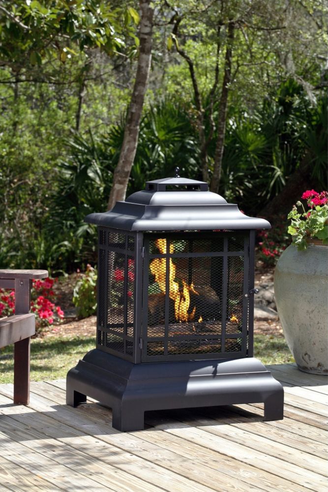 Fire Sense Black Powder Coated Steel Pagoda Patio Fireplace
