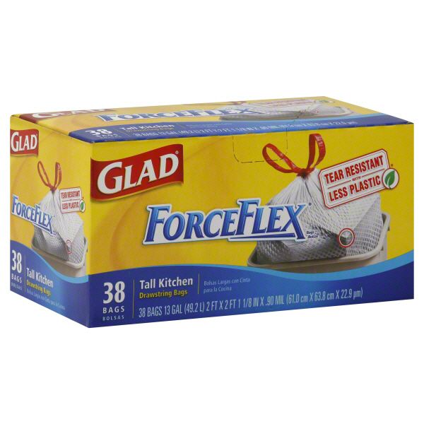Glad ForceFlex Tall Kitchen Bags, Drawstring, 13 Gal, 38 bags at Kmart.com