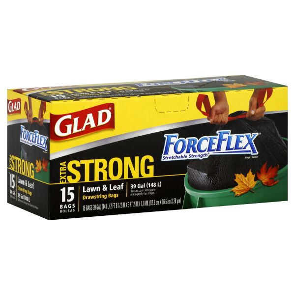 Glad ForceFlex Lawn & Leaf Bags, Drawstring, Extra Strong, 39 Gallon, 15 bags at Kmart.com