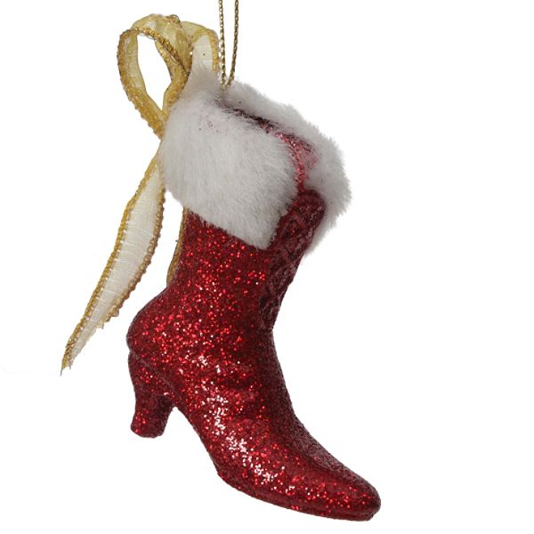 Country Living Vintage Christmas Glitter Ladies Boot Ornament – Red