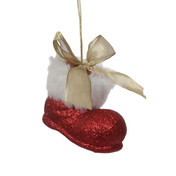 Country Living Vintage Christmas Glitter Santa Boot Ornament – Red