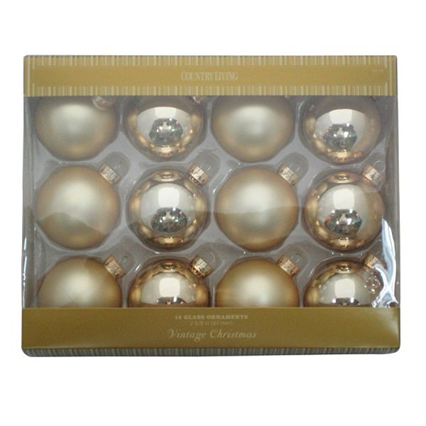 Country Living Vintage Christmas 12ct 67mm Glass Ball Ornaments -